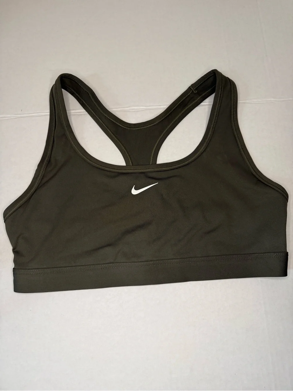 Nike Olive Racerback Sports Bra with White Swoosh